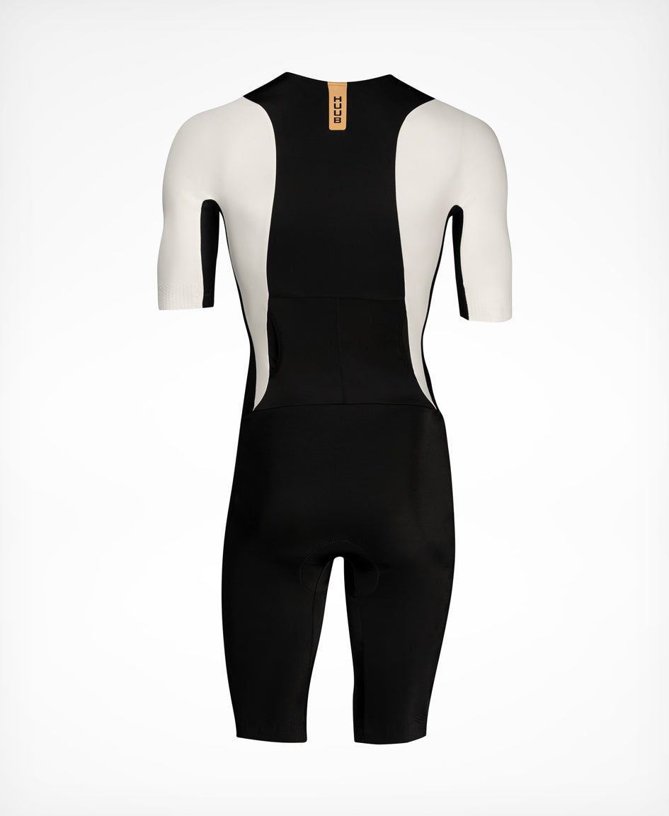 HUUB TC Performance Tri Suit Men’s – Fluo Yellow, Black White, long sleeve, mesh, 3D pad, rear pockets