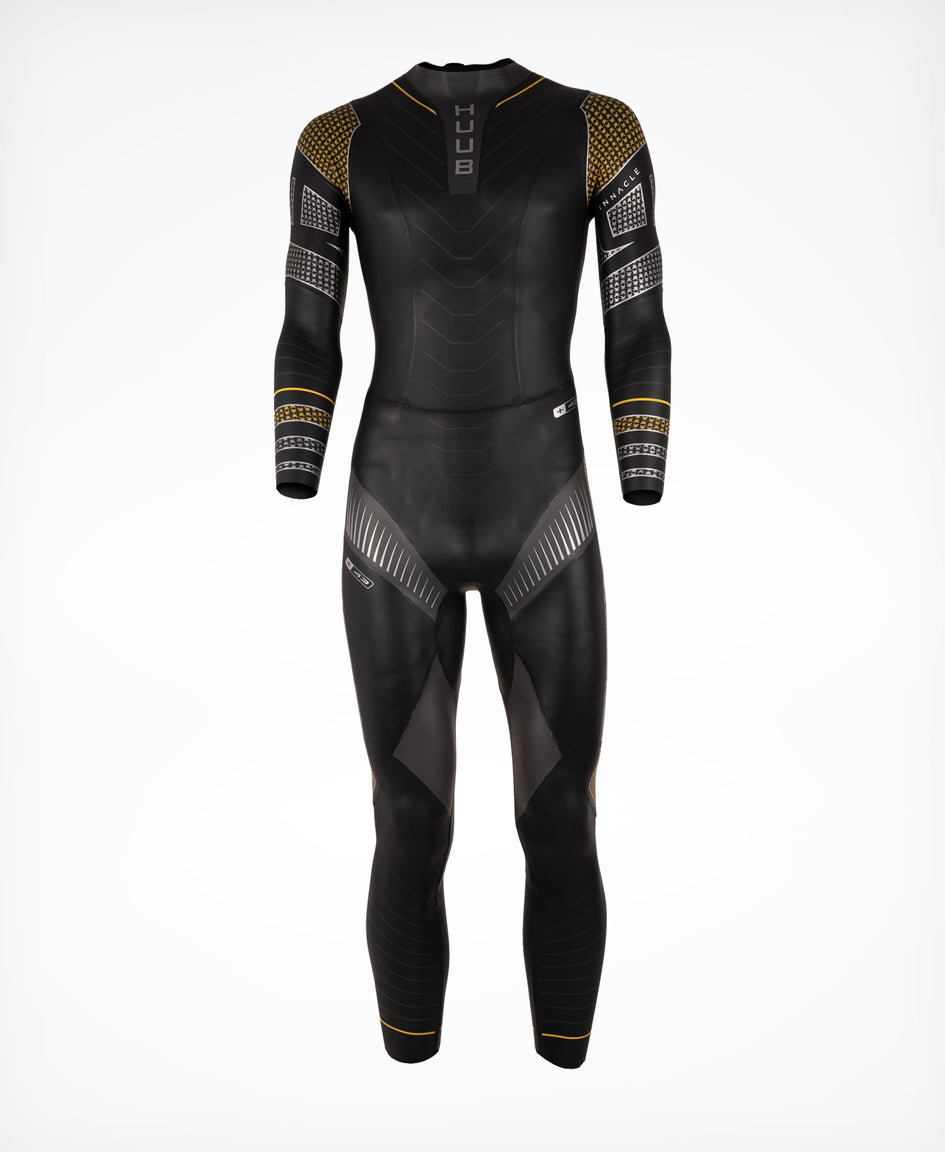 HUUB Pinnacle Wetsuit Silver/Yellow men’s triathlon suit with new Core Control and 3:5 buoyancy profile