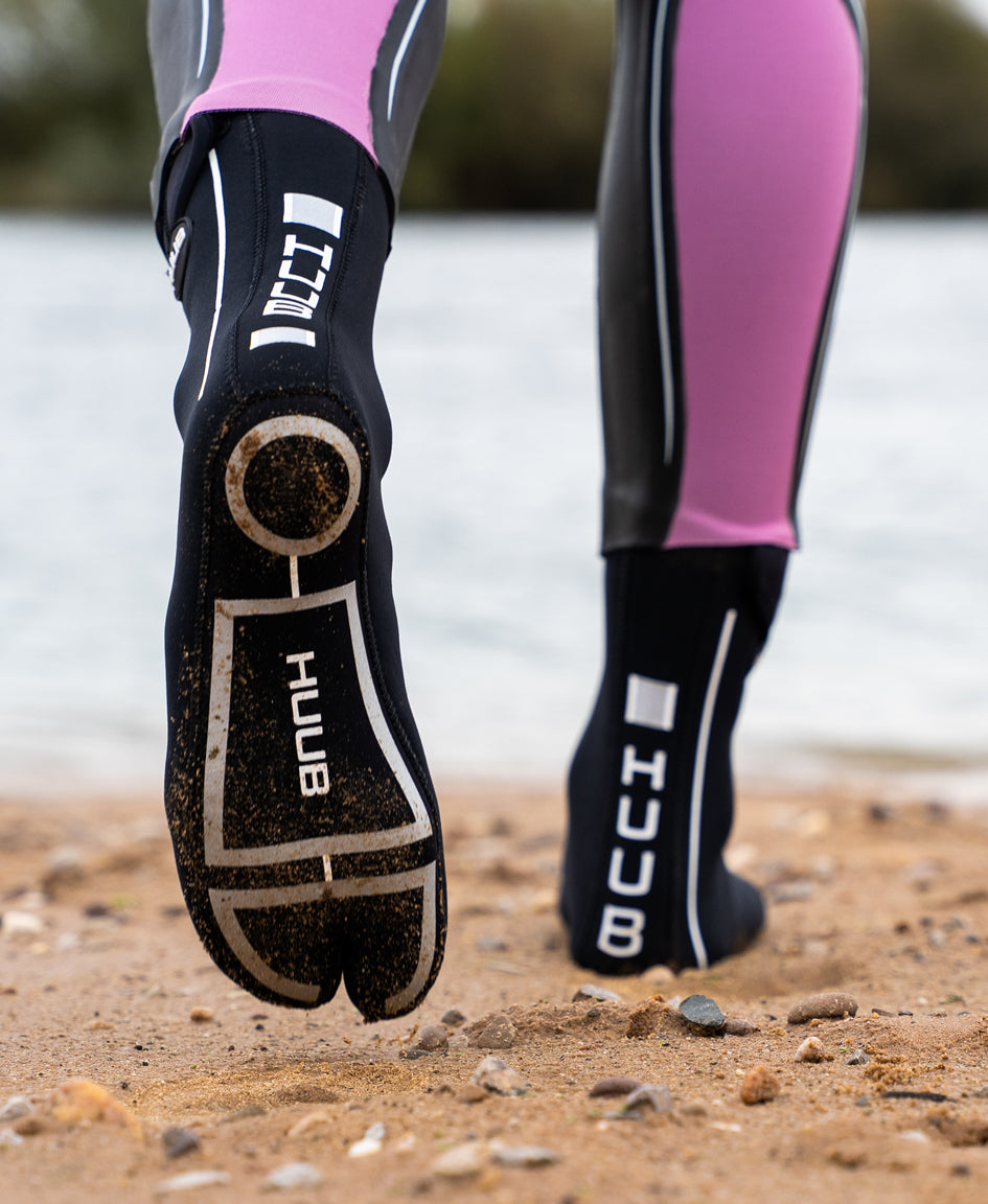 HUUB Neoprene Swim Socks thermal booties for open water swimming and triathlon, reinforced split toe design