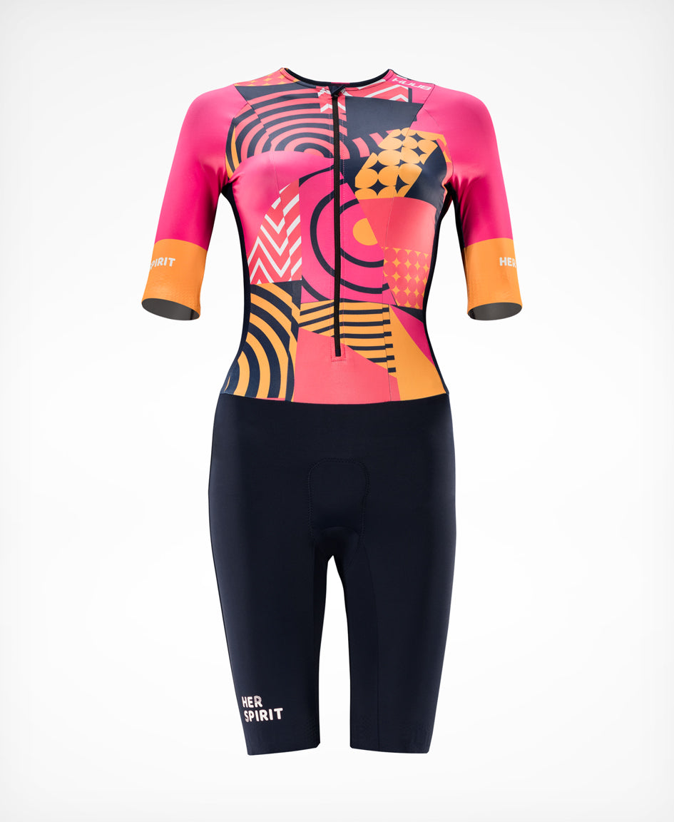 HUUB Her Spirit Long Course Tri Suit Patchwork Women’s – long sleeve, aero, quick-dry, beginner-friendly triathlon suit